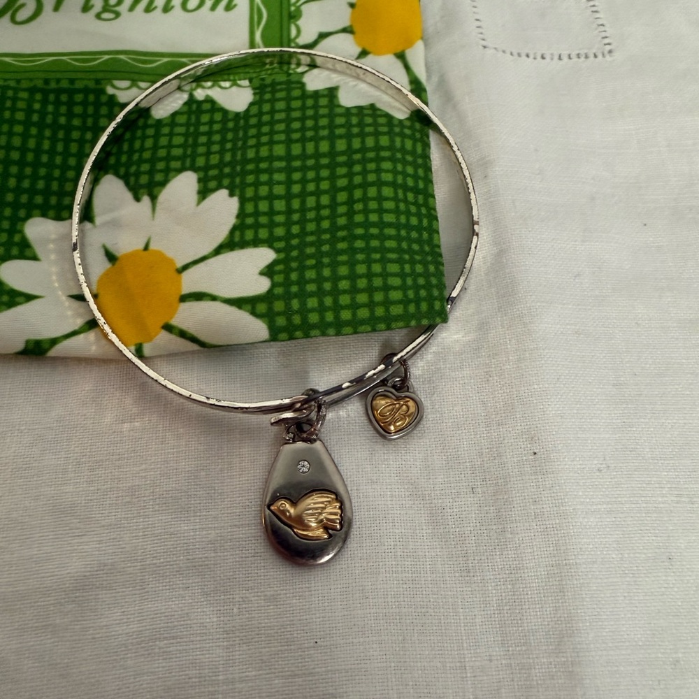 Brighton Peace on Earth charm bracelet hammered silver tone art soul bangle